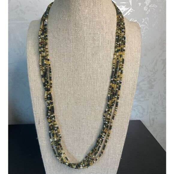 Beaded Multicolor Necklace With Yellow & Green Glass Beads - Picture 1 of 4